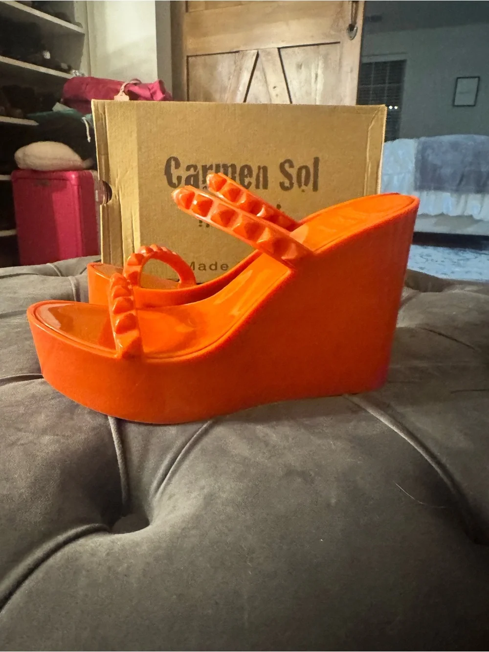 Carmen Sol Orange Platform Slide Sandals - Women's RARE color Narrow